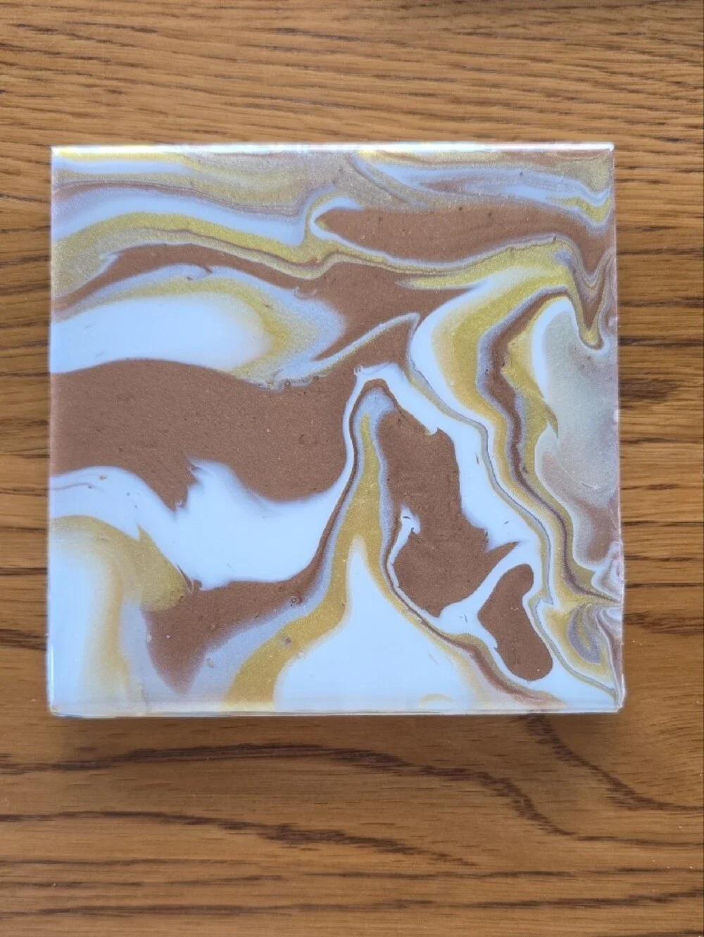 Hand Crafted Marble Coaster Set in White, Gold, and Brown